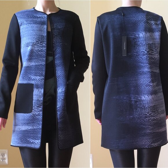T Tahari Cardigan Long Blazer Small Jacket Duster Blue Black Ombré Snake Print - Picture 2 of 9